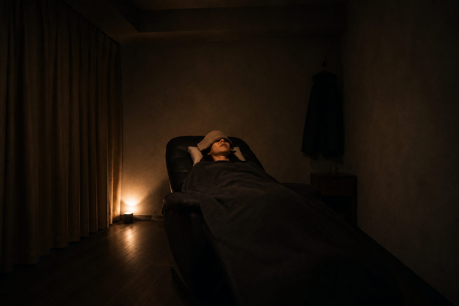 灯りを落とした個室で、目もとを覆われ眠りに落ちた人